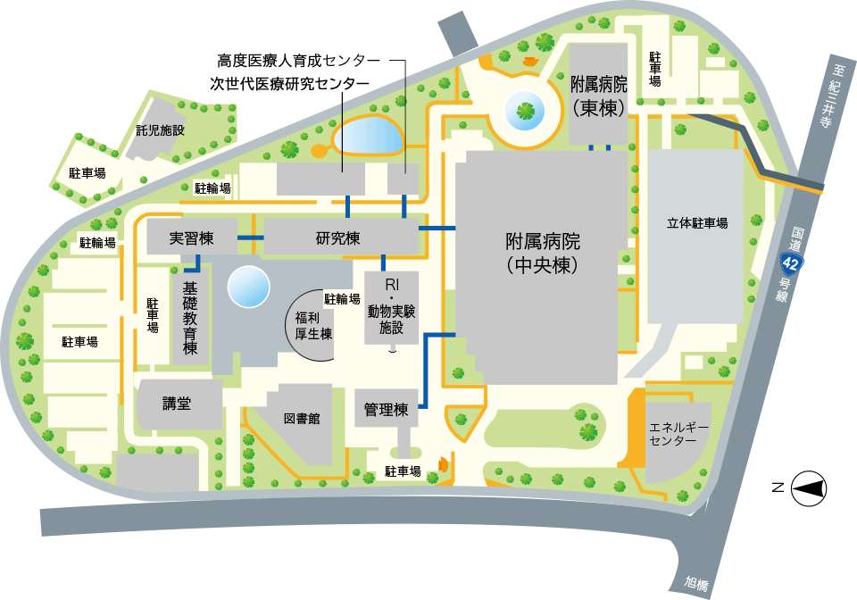 医学部及び附属病院キャンパスマップ