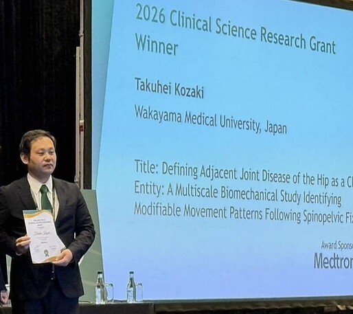 国際腰椎研究学会で神前拓平先生がGrantを受賞