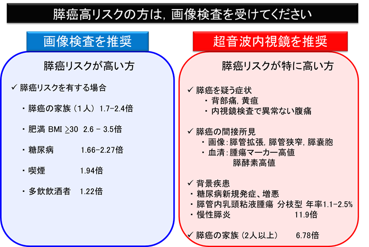 膵癌リスクが高い方へ 画像検査および超音波内視鏡の推奨について